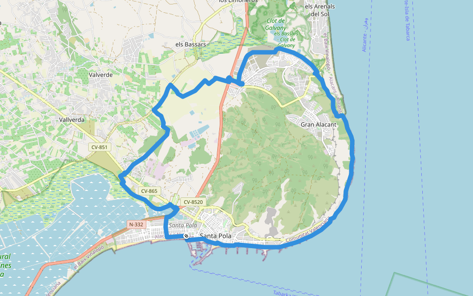 [GR 232] Vuelta al término de Santa Pola (Etapa 1) walking route map in Santa Pola
