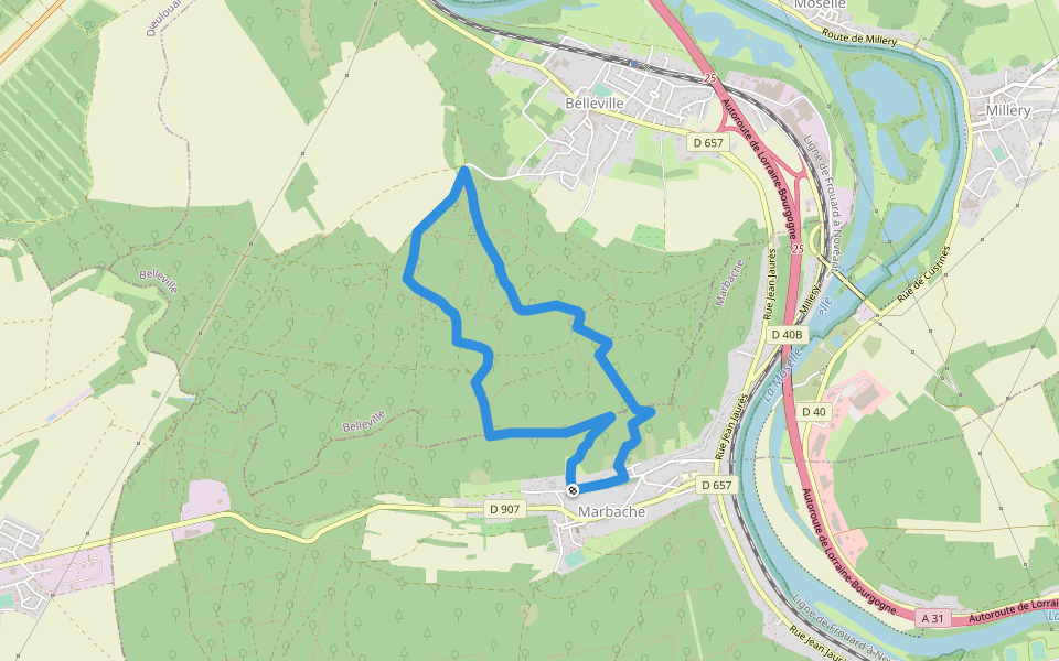 Circuit de la Vierge de Belleville walking route map in Marbache