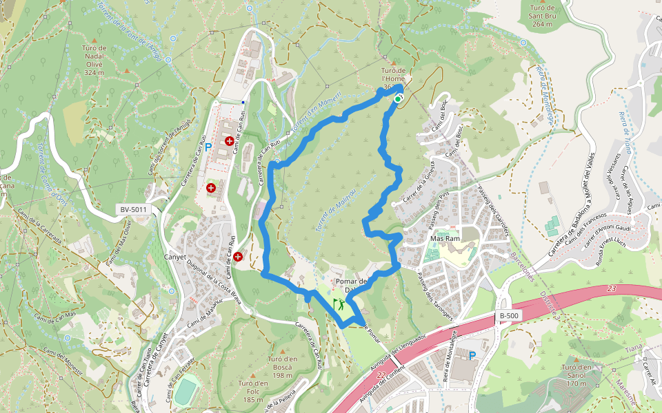 SL-C 140 La Vall de Pomar walking route map in Badalona