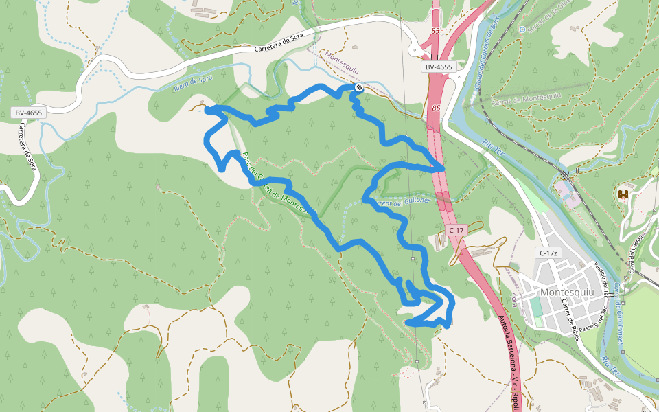 Obaga de les Codines walking route map in Sora
