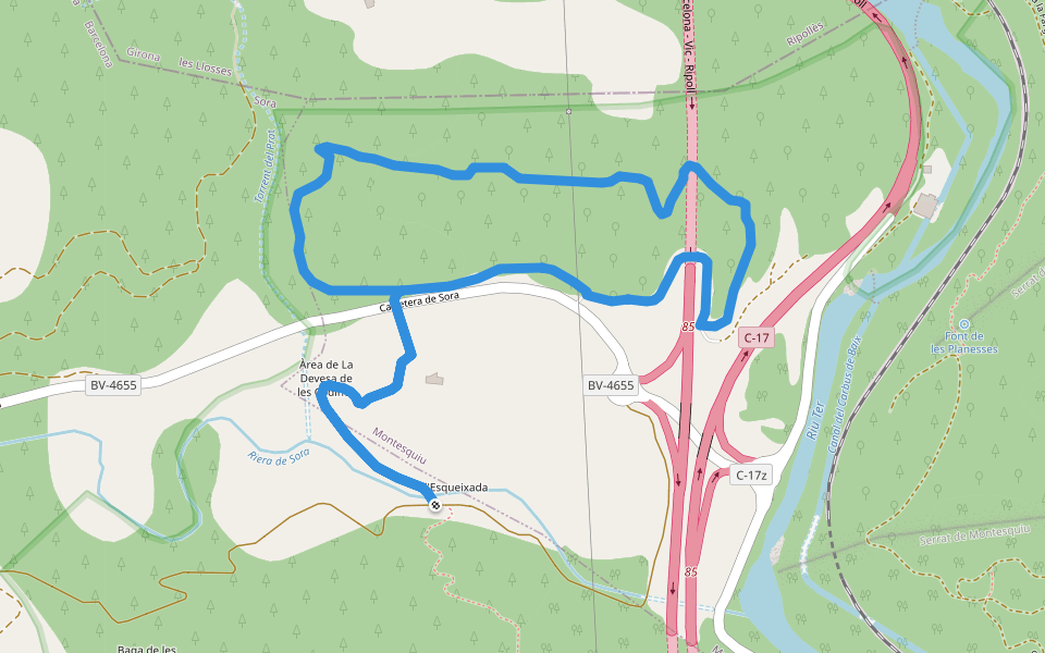 Solell de les Coines walking route map in Sora