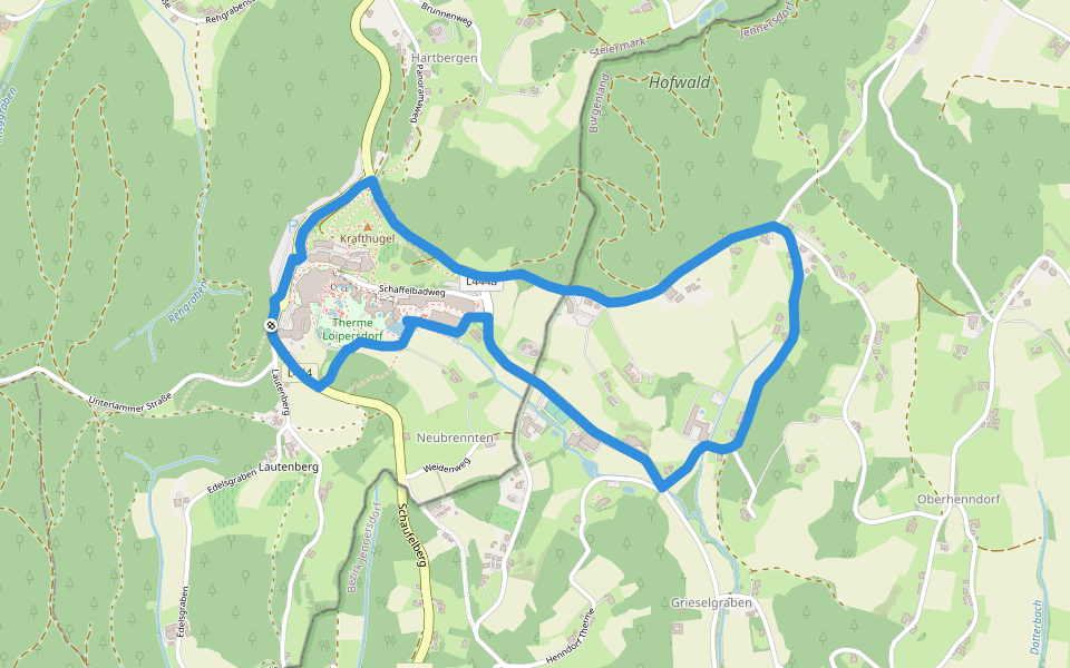 Laufstrecke Hotel Runde (orange) walking route map in Bad Loipersdorf