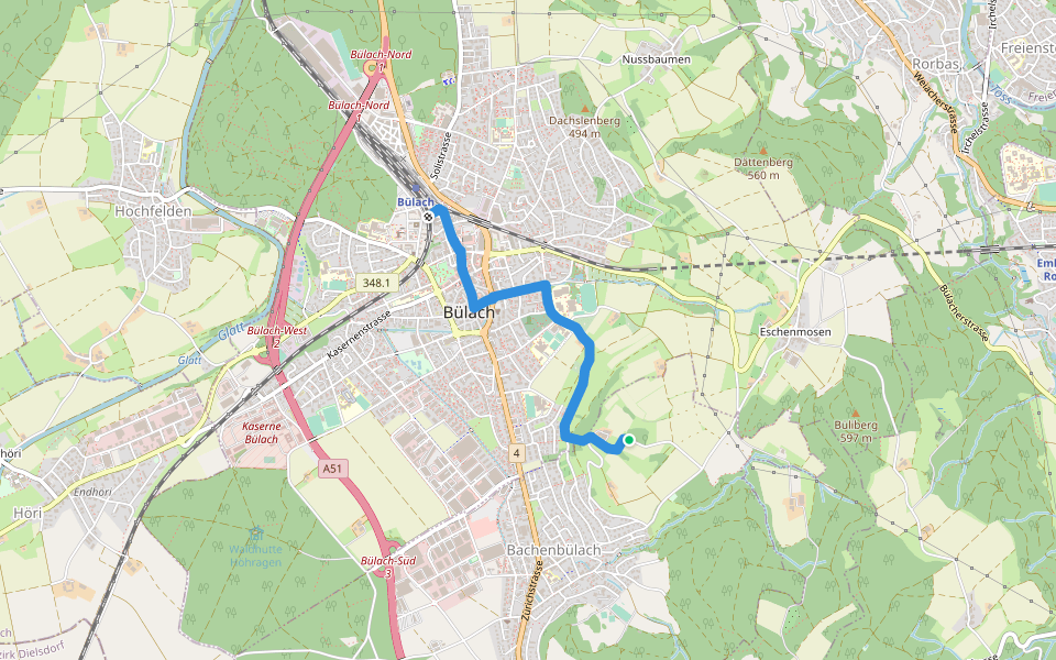 Brueder - Bülach walking route map in Bachenbülach
