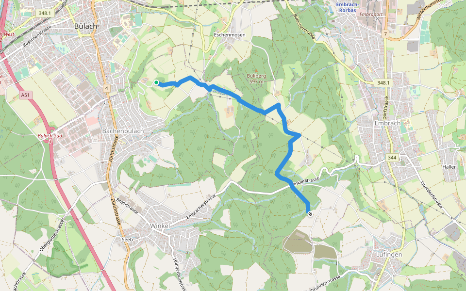 Brueder - Husacher walking route map in Bachenbülach