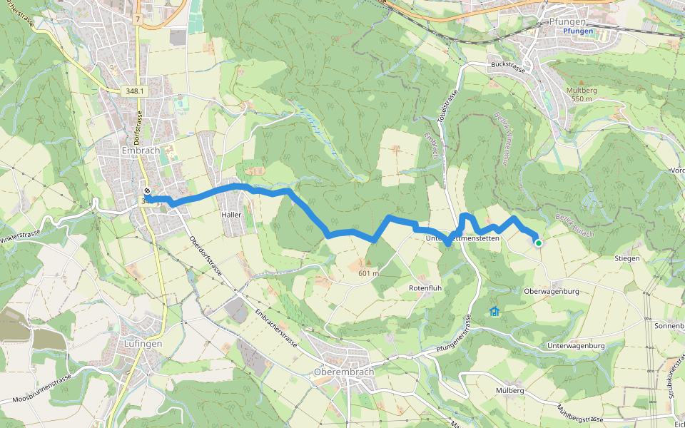 Ober Mettmenstetten - Embrach Oberdorf Bus walking route map in Oberembrach