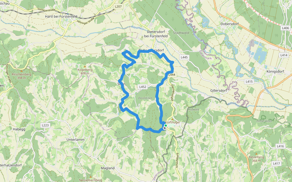 Kreuz- & Querpfad, kurze Variante (Weg 9) walking route map in Bad Loipersdorf