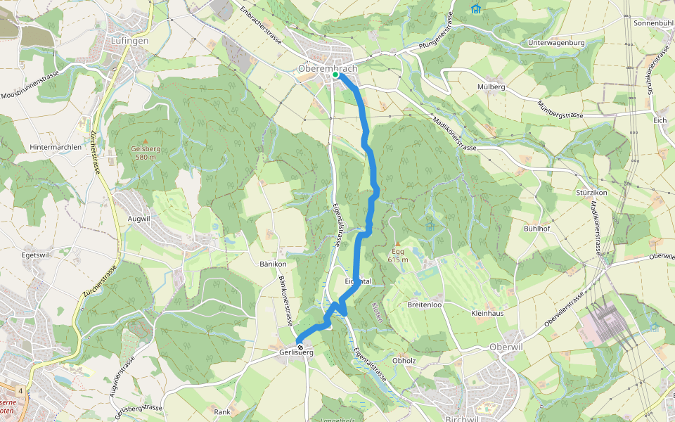 Oberembrach - Gerlisberg walking route map in Oberembrach