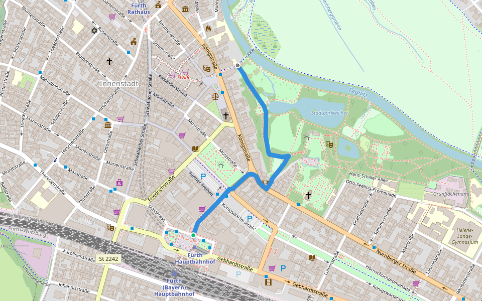 Wanderweg Blaue Raute Fürth walking route map in Fürth