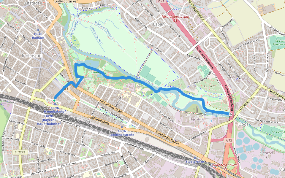 Wanderweg Rotes Andreaskreuz walking route map in Fürth