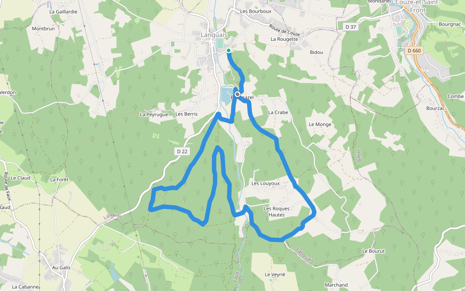 Boucle des eaux walking route map in Lanquais