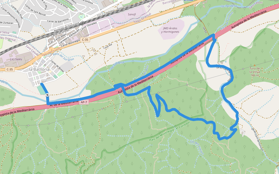 SL-C 70 Batlloria-Serra de Can Puig walking route map in La Batllòria