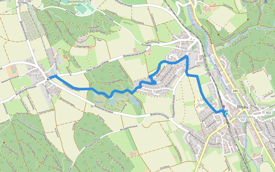 Illnau - Bisikon walking route map in Illnau-Effretikon