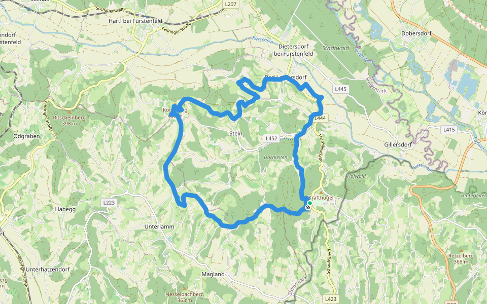 Kreuz- & Querpfad, lange Variante (Weg 9) walking route map in Bad Loipersdorf