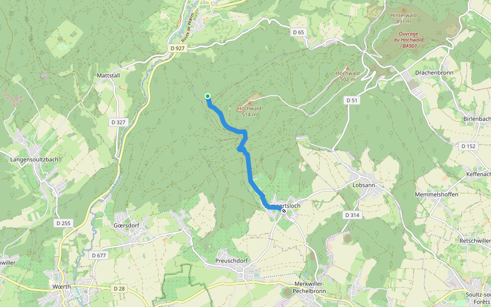 Rectangle bleu barré de blanc walking route map in Lembach