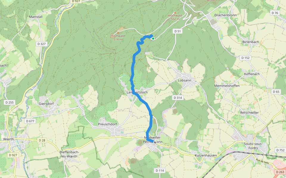 Triangle bleu walking route map in Lampertsloch