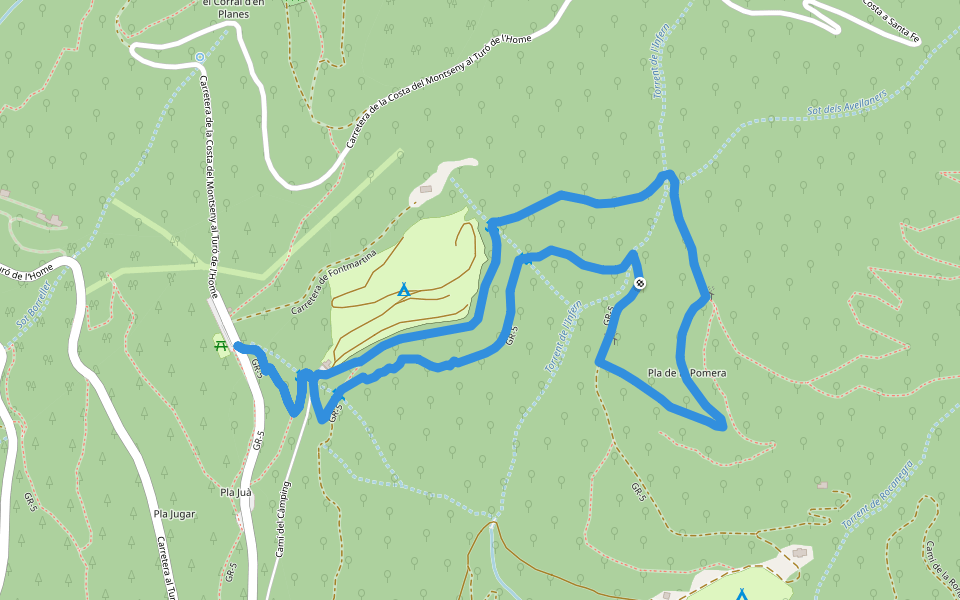 El Sot de l'Infern walking route map in La Costa de Montseny