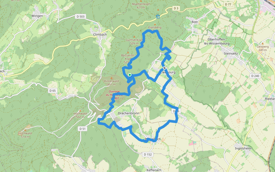 Disque jaune walking route map in Cleebourg