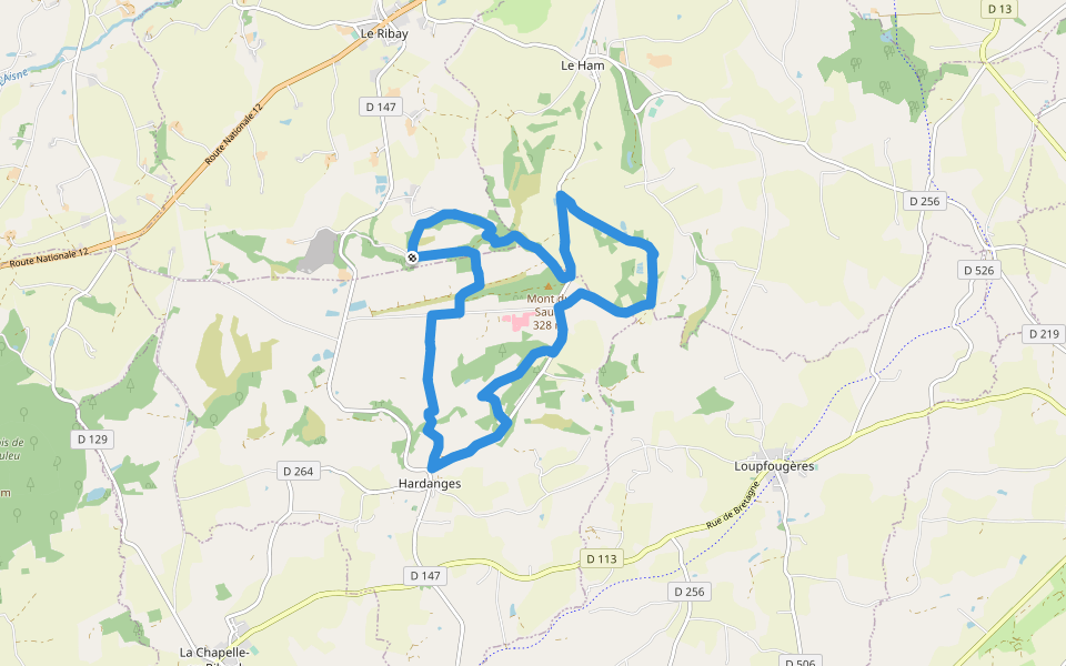 Sentier du Mont du Saule walking route map in Le Ribay