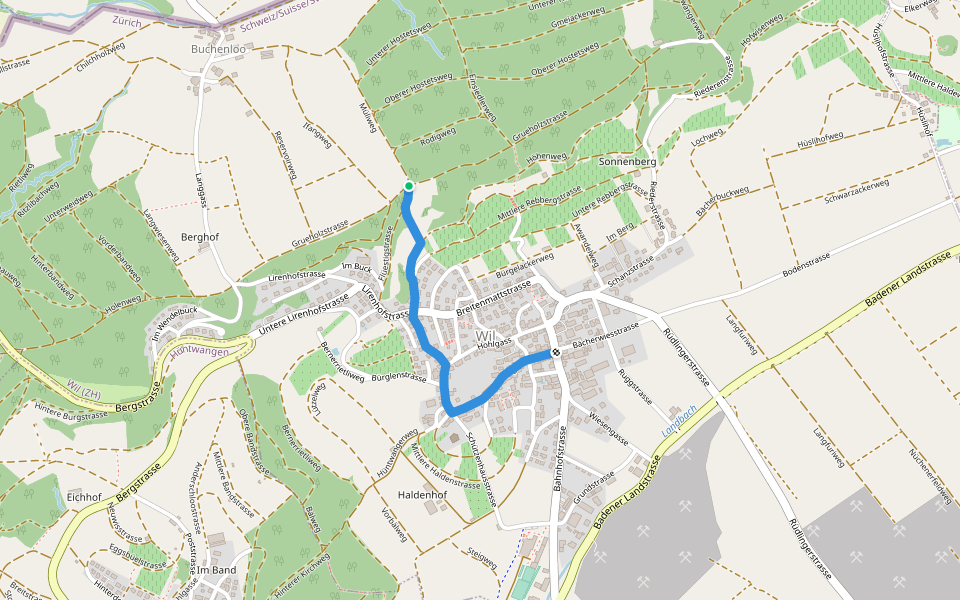 Flüestig - Wil walking route map in Wil