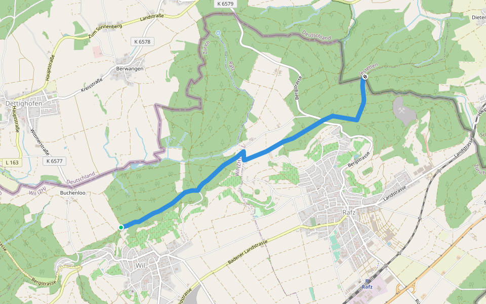 Flüestig - Rafzerstein walking route map in Wil