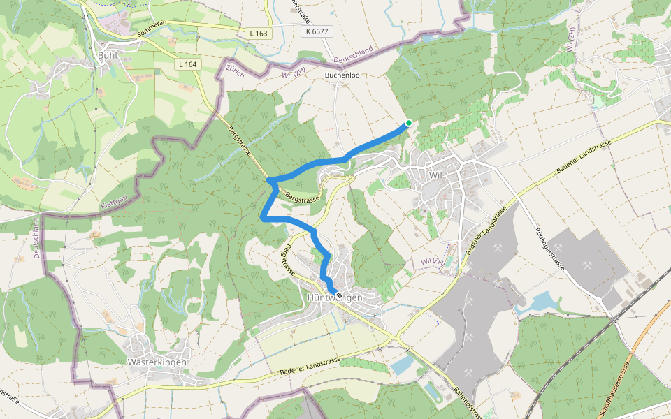 Flüestig - Hüntwangen walking route map in Wil