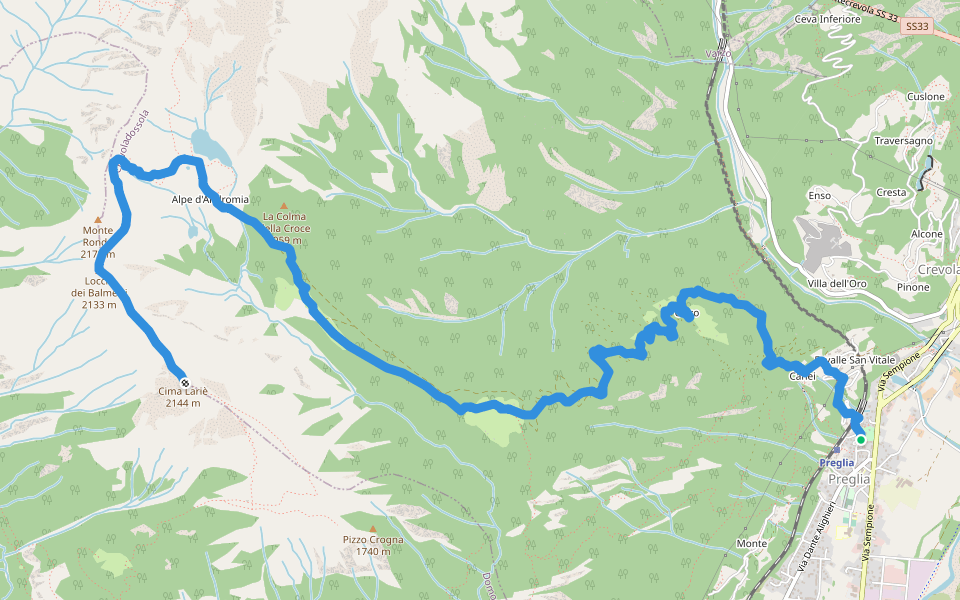 A07 - Preglia - Cima Lariè walking route map in Crevoladossola
