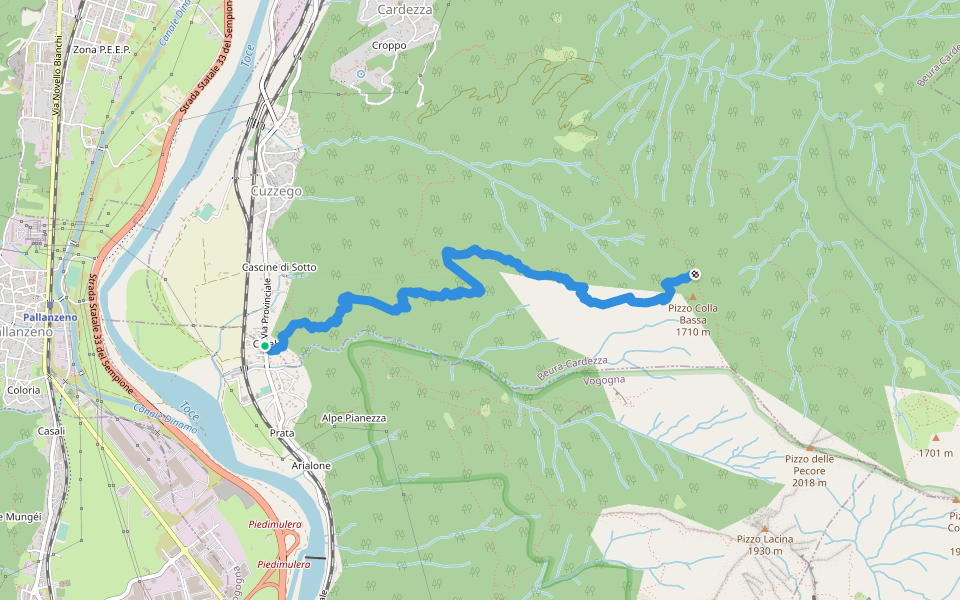 A26 - Cuzzego località Carale - bivio A24 Pizzo Colla Bassa walking route map in Prata