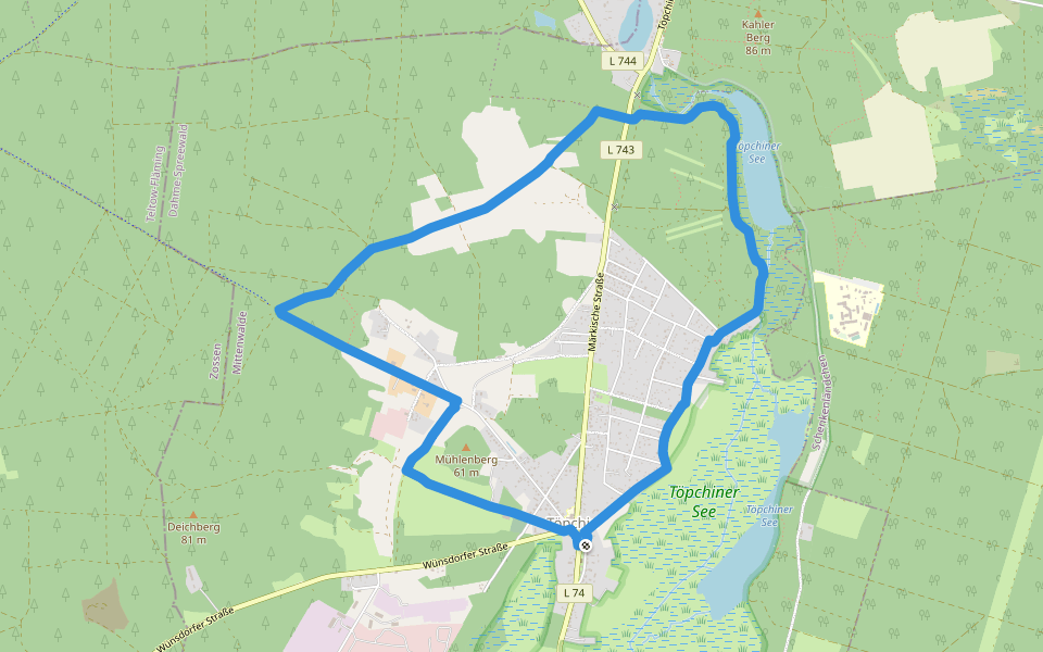 Rundwanderweg Töpchin walking route map in Mittenwalde
