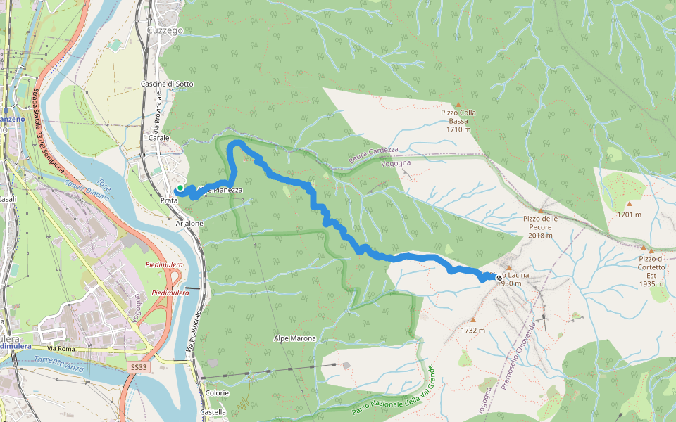 A28 - Prata - Pizzo Lacina walking route map in Prata
