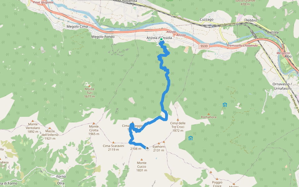 A33 - Anzola - Monte Massone walking route map in Anzola d'Ossola VB