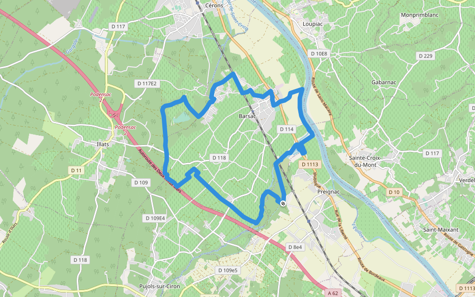 Boucle locale de Barsac walking route map in Preignac