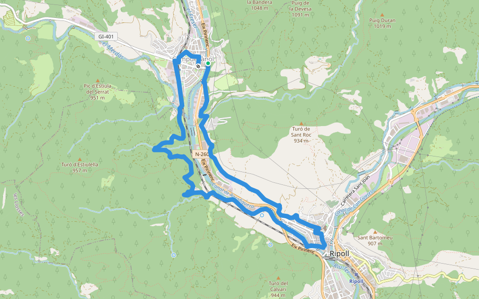 Campdevànol-Ripol pel camí ral walking route map in Campdevànol
