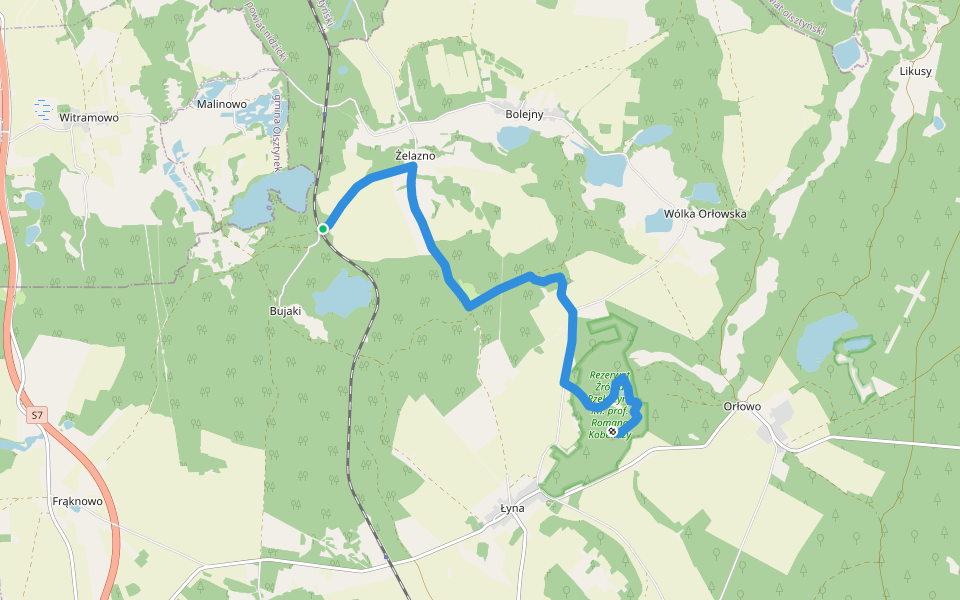 Bujaki – Rezerwat Źródła Łyny walking route map in Bujaki