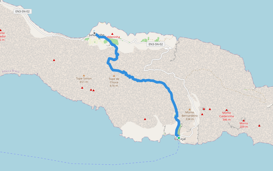 SNP1-SANICLAU TRAILS NHA CAMINHE walking route map in Cachaco