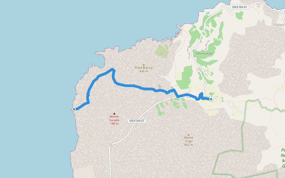 Saniclau Trails Nha Caminhe walking route map in Praia Branca