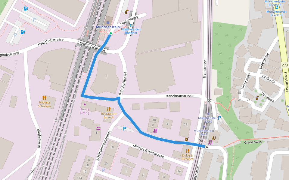 Münchenstein Bahnhof - Münchenstein walking route map in Münchenstein