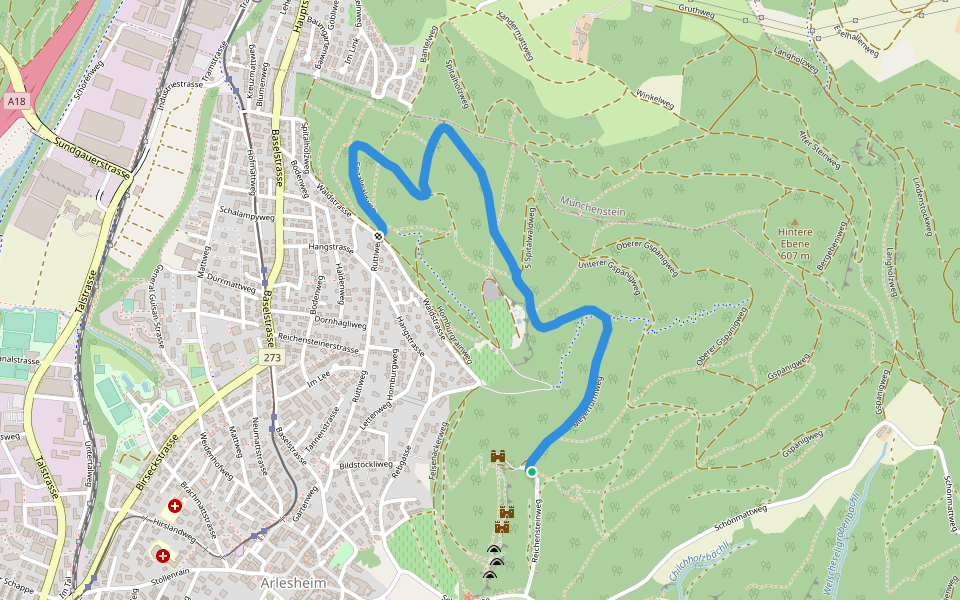 Burg Reichenstein - Spitalholz - fixme walking route map in Arlesheim