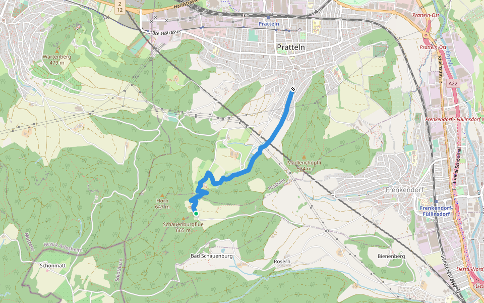 Schauenberg - Talbach walking route map in Pratteln
