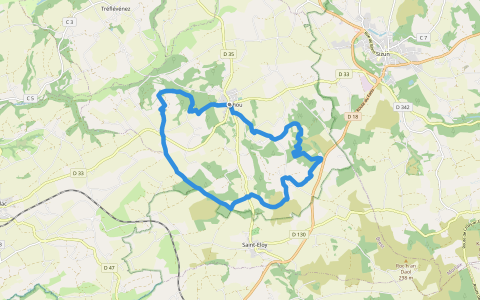 Circuit de Roc'h Gad walking route map in Le Tréhou
