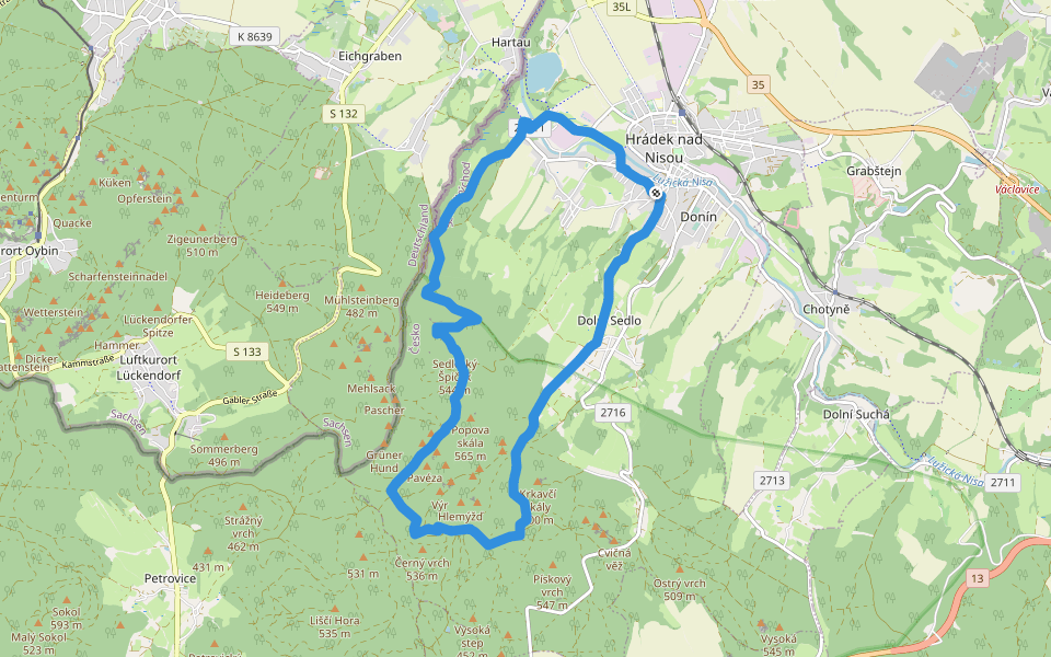 Hrádecký vyhlídkový okruh walking route map in Hrádek nad Nisou