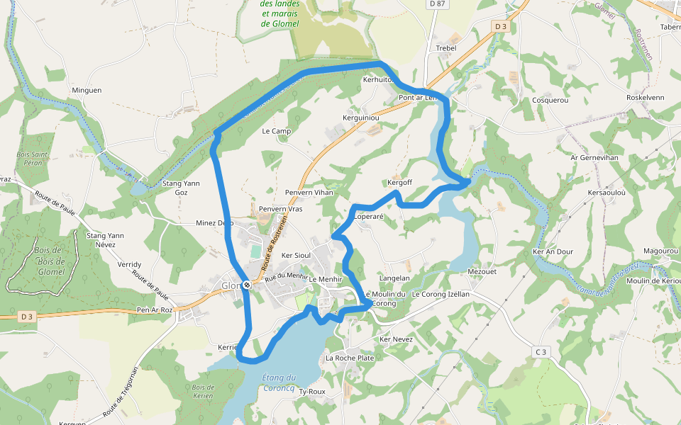 Circuit de la Grande Tranchée walking route map in Glomel