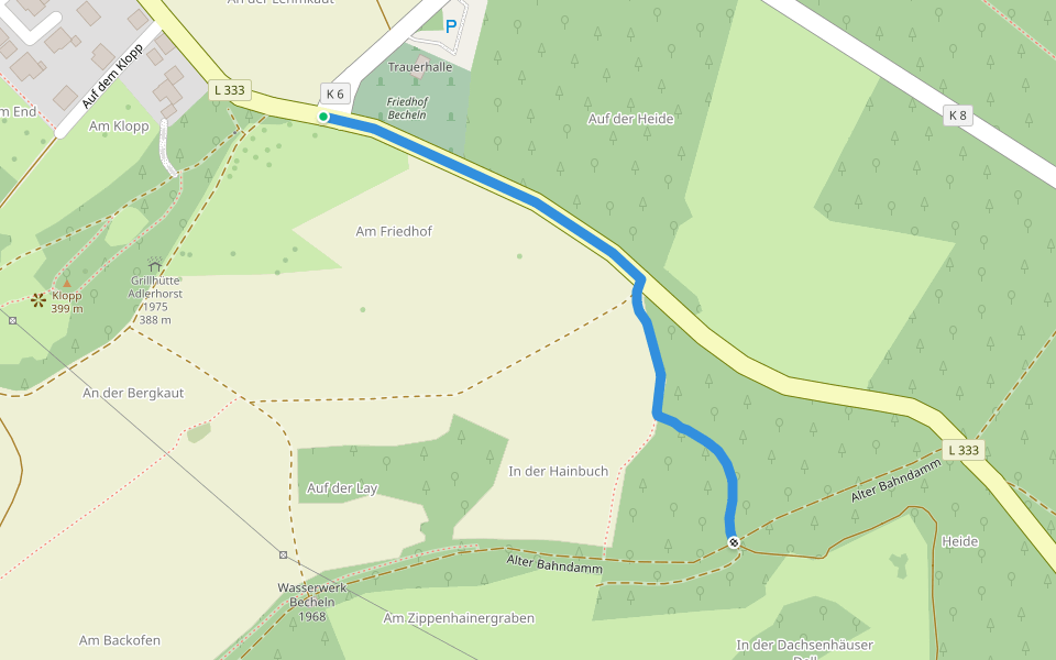 Be0 walking route map in Becheln