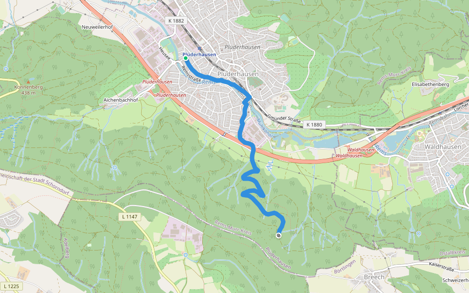 Plüderhausen - Rehhaldenhütte walking route map in Plüderhausen