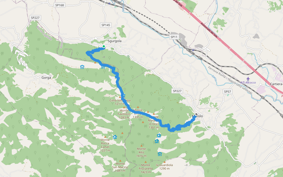 Morolo-Sprone Maraoni-Sgurgola walking route map in Sgurgola