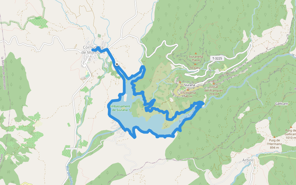 Els Miralls de la Muntanya. Cornudella de Montsant walking route map in Cornudella de Montsant