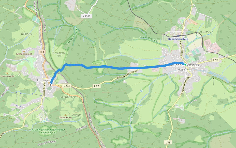 Harzklub-Weg 32G walking route map in Benneckenstein (Harz)