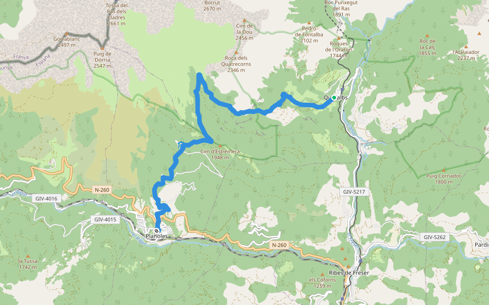 GR 11 Senda Pirenaica - E10 walking route map in Queralbs