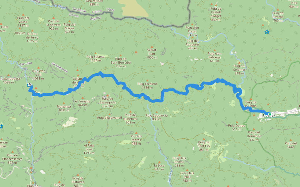 GR 11 Senda Pirenaica - E06 walking route map in Albanyà