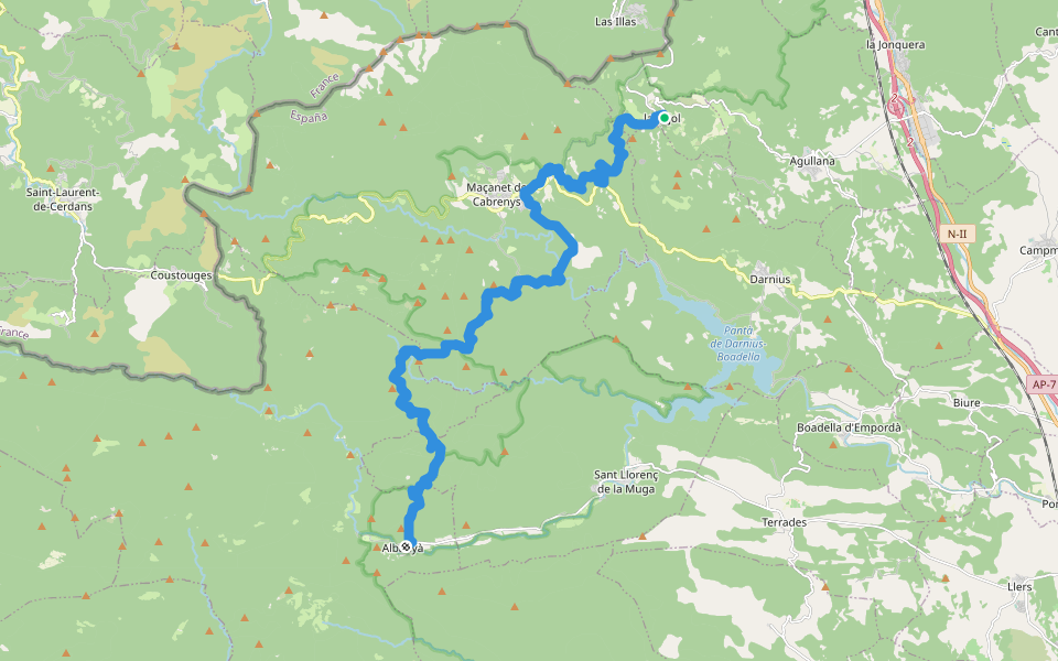 GR 11 Senda Pirenaica - E05 walking route map in La Vajol