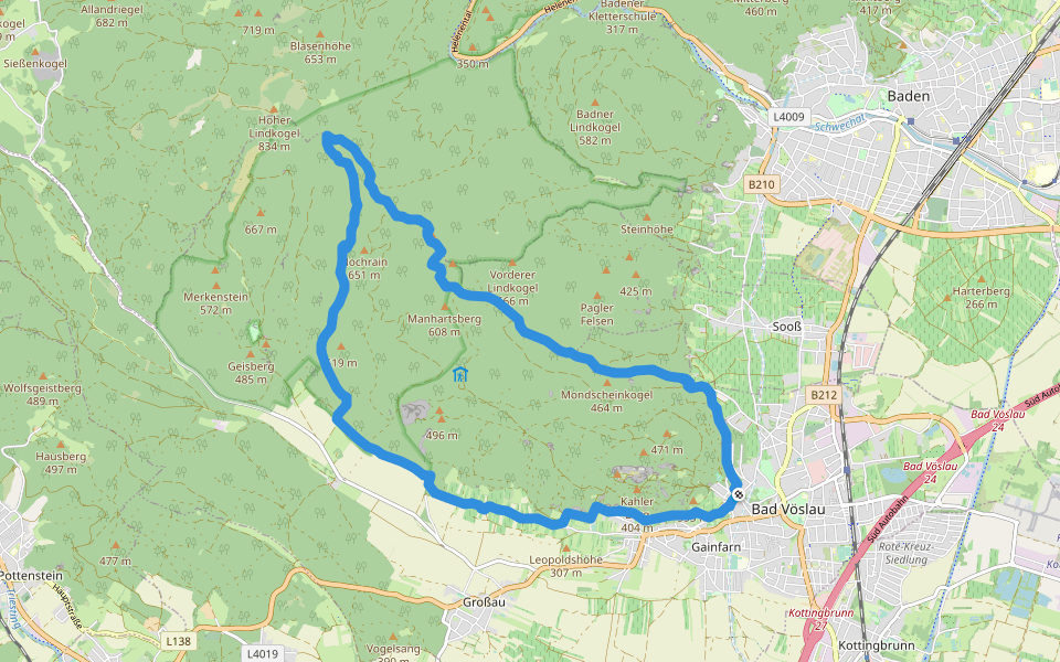 Bad Vöslau B3a (Abkürzung) walking route map in Bad Vöslau